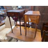 A Regency mahogany drop flap two drawer work table, together with an 18th century style mahogany
