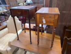 A Regency mahogany drop flap two drawer work table, together with an 18th century style mahogany