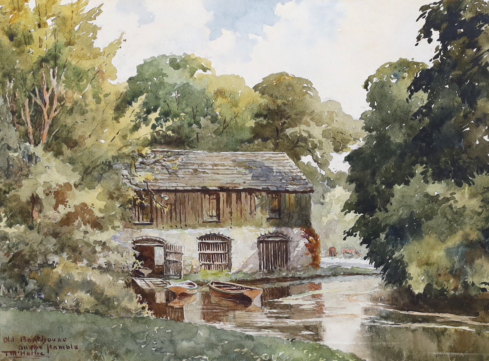 T. McHattie, watercolour, 'The Boat House on the Hamble', signed, 20 x 27cm