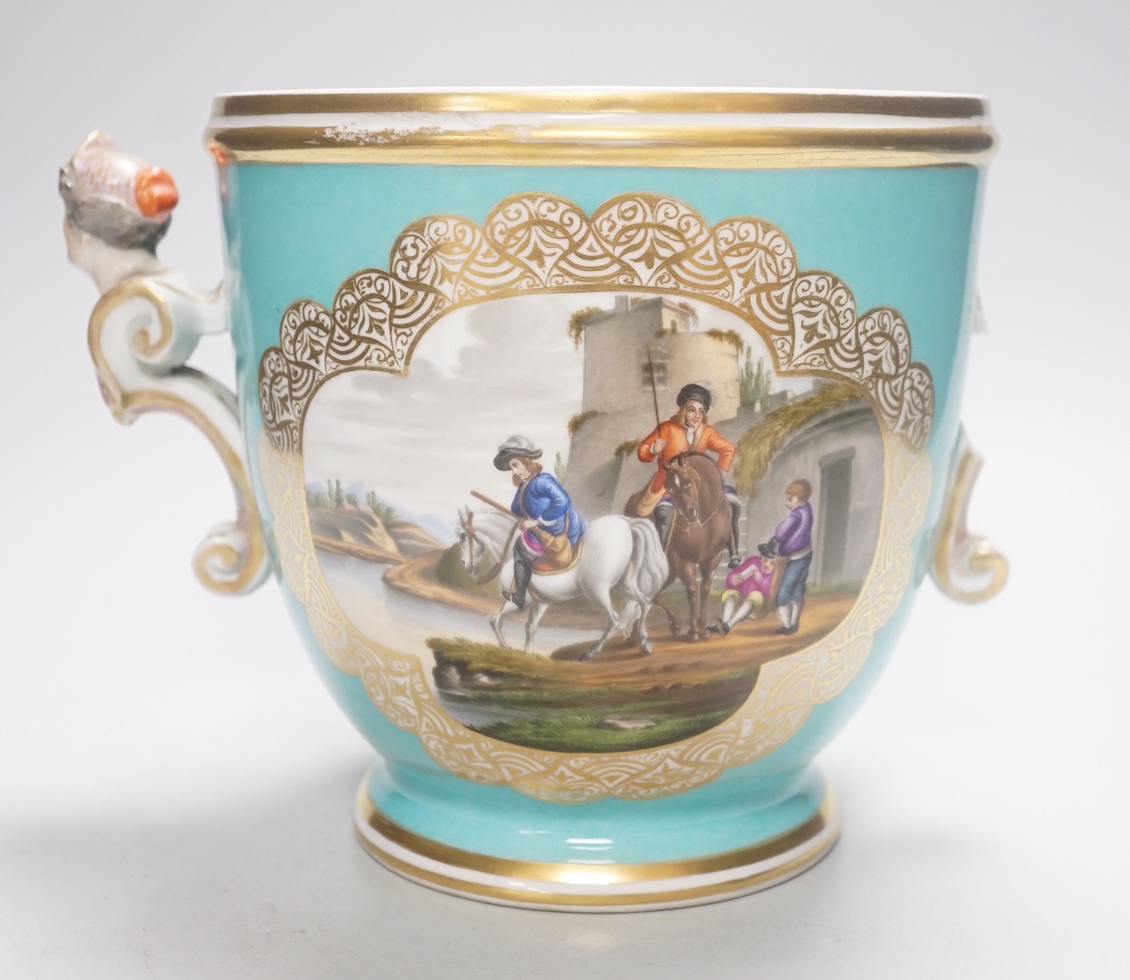 A Dresden two handled cache pot, by Helena Wolfsohn, 19cm (a.f)