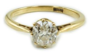 An 18ct and solitaire diamond ring, the stone weighing approximately 0.75ct, with an approximate
