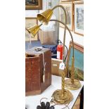 A pair of brass adjustable table / spot light lamps, 94cms high