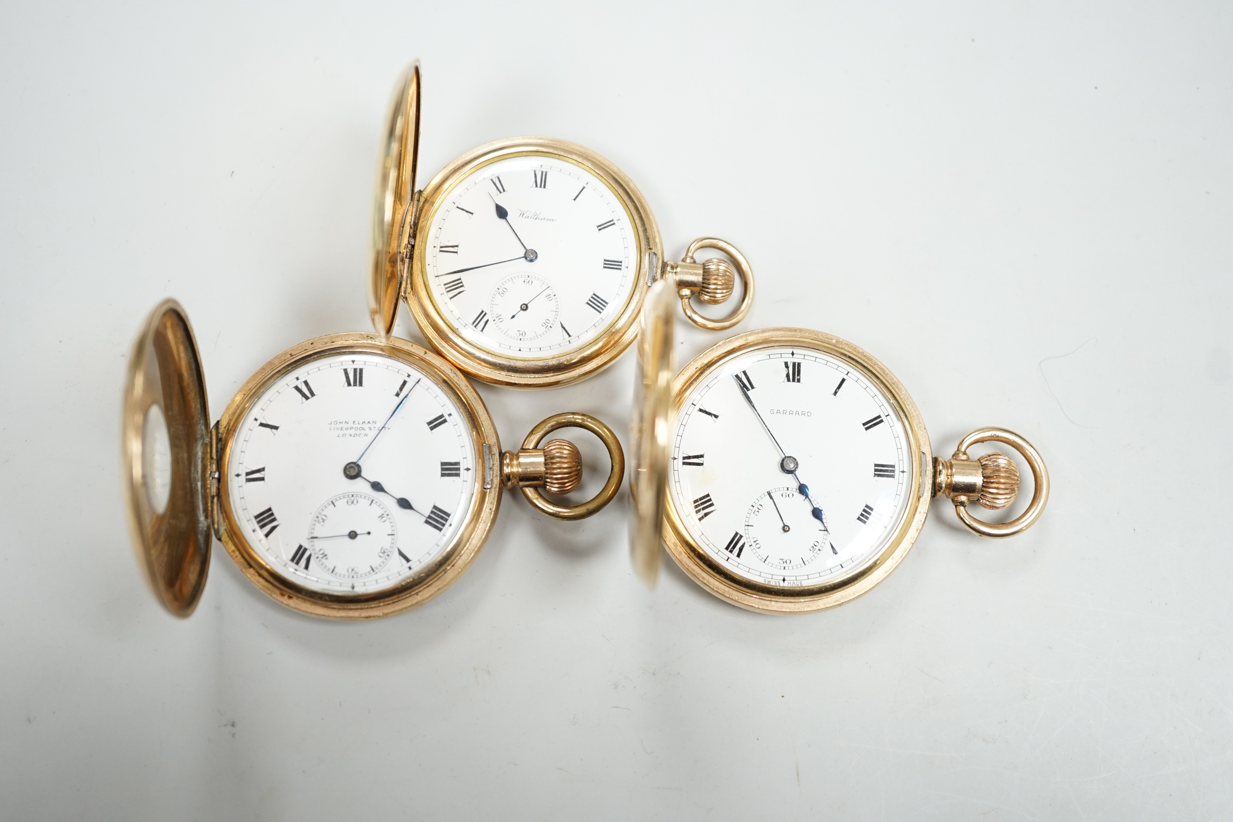 A gold plated Waltham hunter keyless pocket watch and two gold plated half hunter pocket watches, - Image 2 of 5