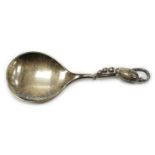 A George VI Georg Jensen silver blossom pattern caddy spoon, import marks for 1948, no.84, 10.2cm.