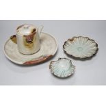 A group of Japanese studio pottery bowls, shell dishes, plates and a teapot, approx 53 pieces