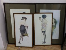 After Raphael Kirchner, pair of colour prints, Studies of beauties, 34 x 22cm and a pair of