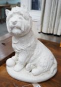 A painted carved stone model of a Scottish terrier, height 46cm