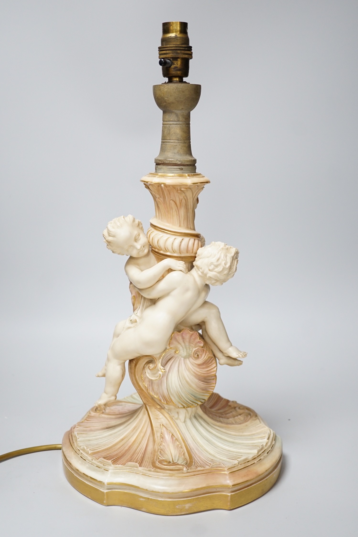 A large Royal Worcester blush ivory cherub lamp base, 40cms not including light fitting - Image 4 of 5