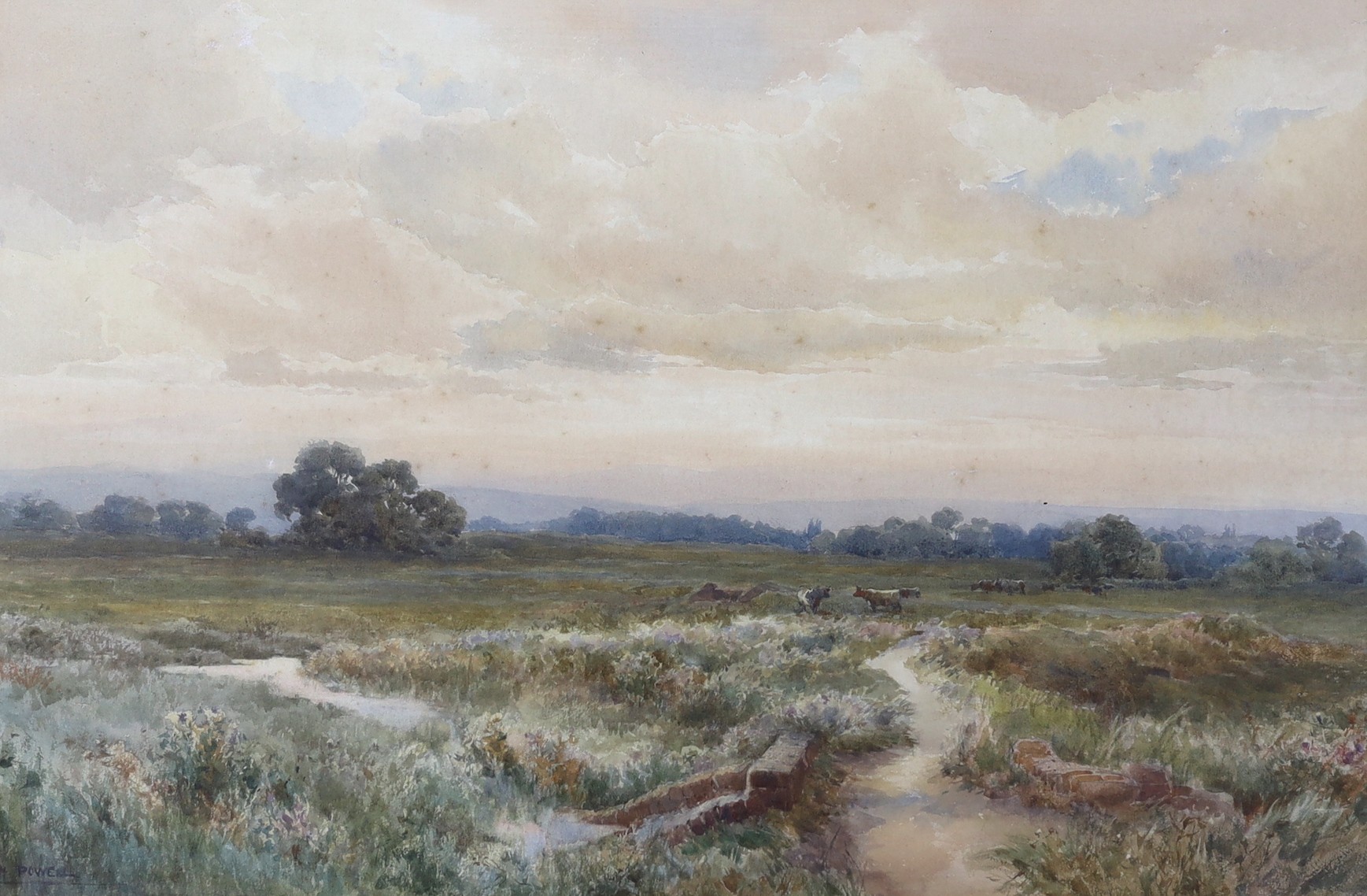 Joseph Powell (1876-1981), watercolour, 'The Marsh between Pulborough and Amberley', signed, 35 x