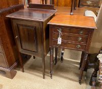 A Regency mahogany two drawer work table, width 43cm, depth 32cm, height 74cm, together with an