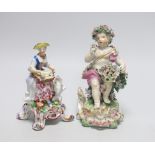 An 18th century Derby figure of a girl playing a musical instrument with a dog at her side and