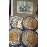 Four circular bronze British Motorcycle Racing Club plaques and related material