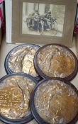 Four circular bronze British Motorcycle Racing Club plaques and related material