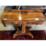 An early Victorian rosewood folding tea table, width 91cm, depth 45cm, height 76cm