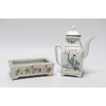 A Chinese Republic period teapot and small dish, teapot 18cm tall