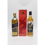 A cased 70cl bottle of Remy Martin, a bottle of Johnnie Walker blue label and a bottle of The