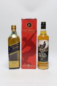 A cased 70cl bottle of Remy Martin, a bottle of Johnnie Walker blue label and a bottle of The