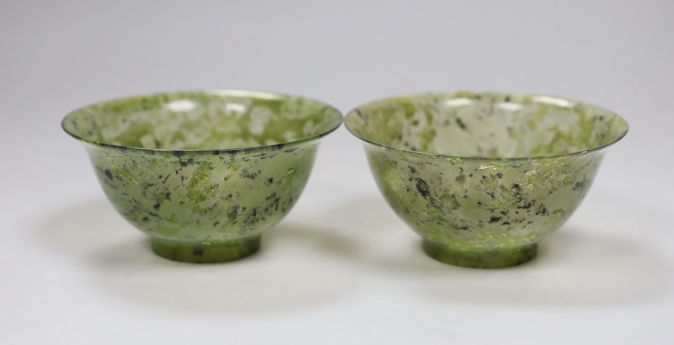 A pair of Chinese moss agate cups, 10cm