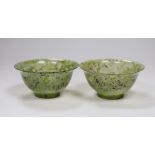 A pair of Chinese moss agate cups, 10cm