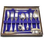 A part canteen of 19th century silver flatware, various dates, patterns and makers, including a