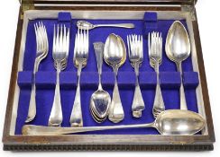A part canteen of 19th century silver flatware, various dates, patterns and makers, including a