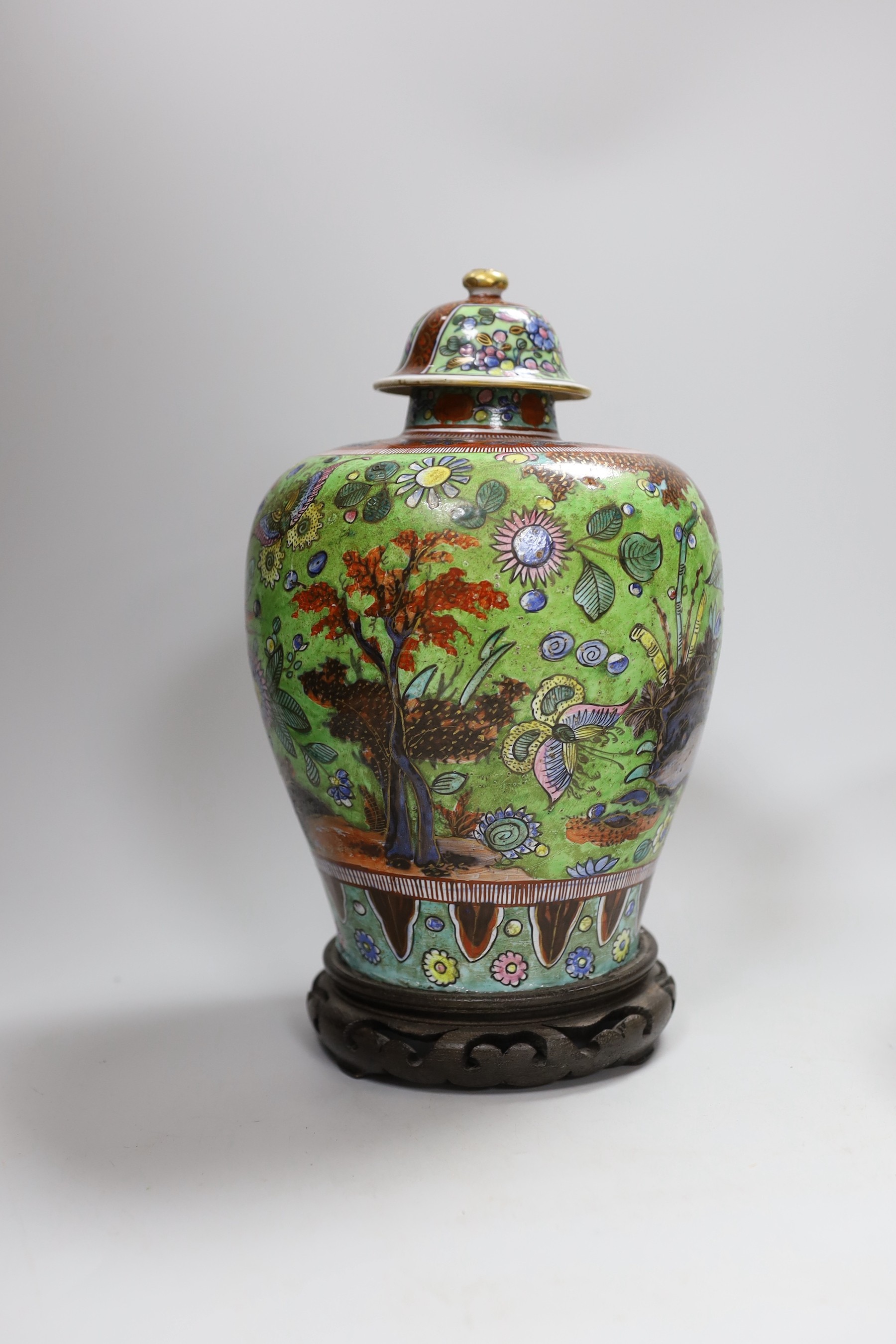 A Chinese clobbered vase and cover, and a blanc de chine bowl and cover, tallest 30cms high (2) - Image 3 of 3