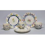 Jessie Marion King (1875-1949), four various floral design tea plates and three tea cups