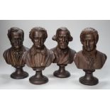 A set of four bronze busts of composers: Schubert, Wagner, Verdi and Mozart, 14cms high