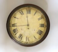 A Victorian fusee wall clock, with convex dial, pendulum but no key