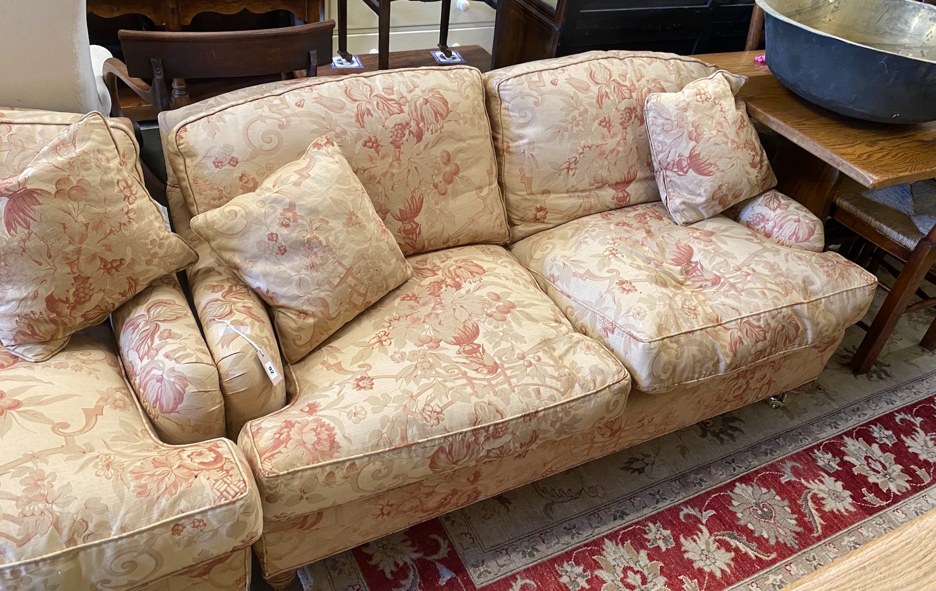 A pair of John Sankey two seater settees with feather cushion seats and backs, length 156cm, depth - Image 3 of 3