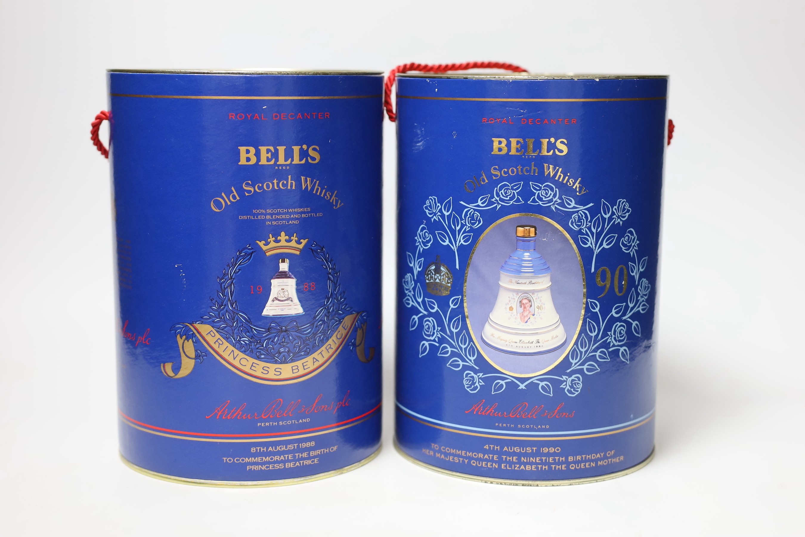 Two Bell's boxed commemorative 'Royal Decanter’ whisky, 1988 and 1990