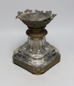 A 19th century Baccarat glass and brass pedestal base from a large table centre, small Baccarat