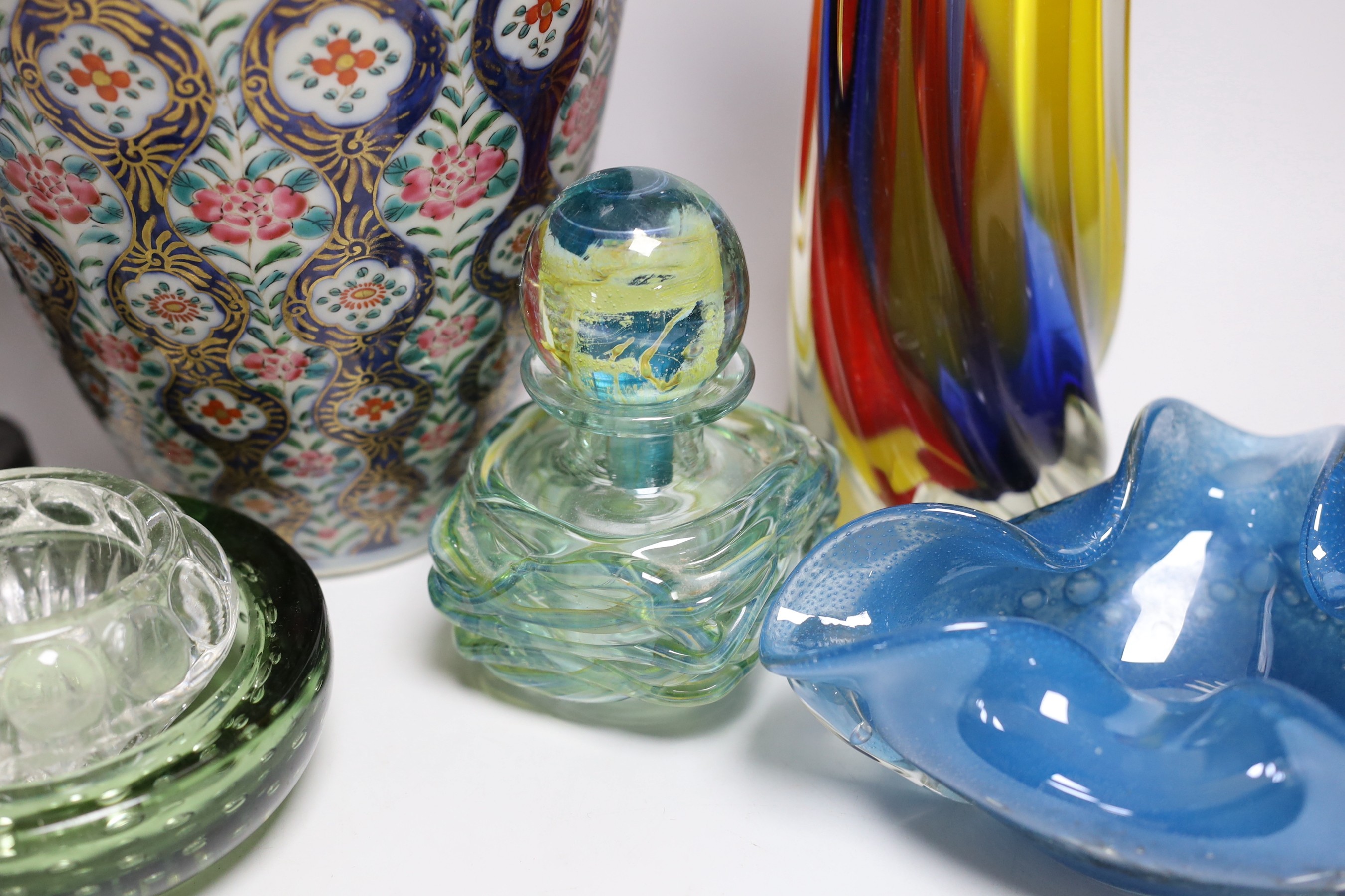 Various art glass bowls, a scent bottle and vase, a Continental ceramic vase and a Franklin mint - Image 3 of 6