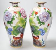 A pair of Chinese cloisonne enamel vases, 31cms high