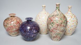 A pair and three other Russel Lakerman pottery vases, tallest 20cm