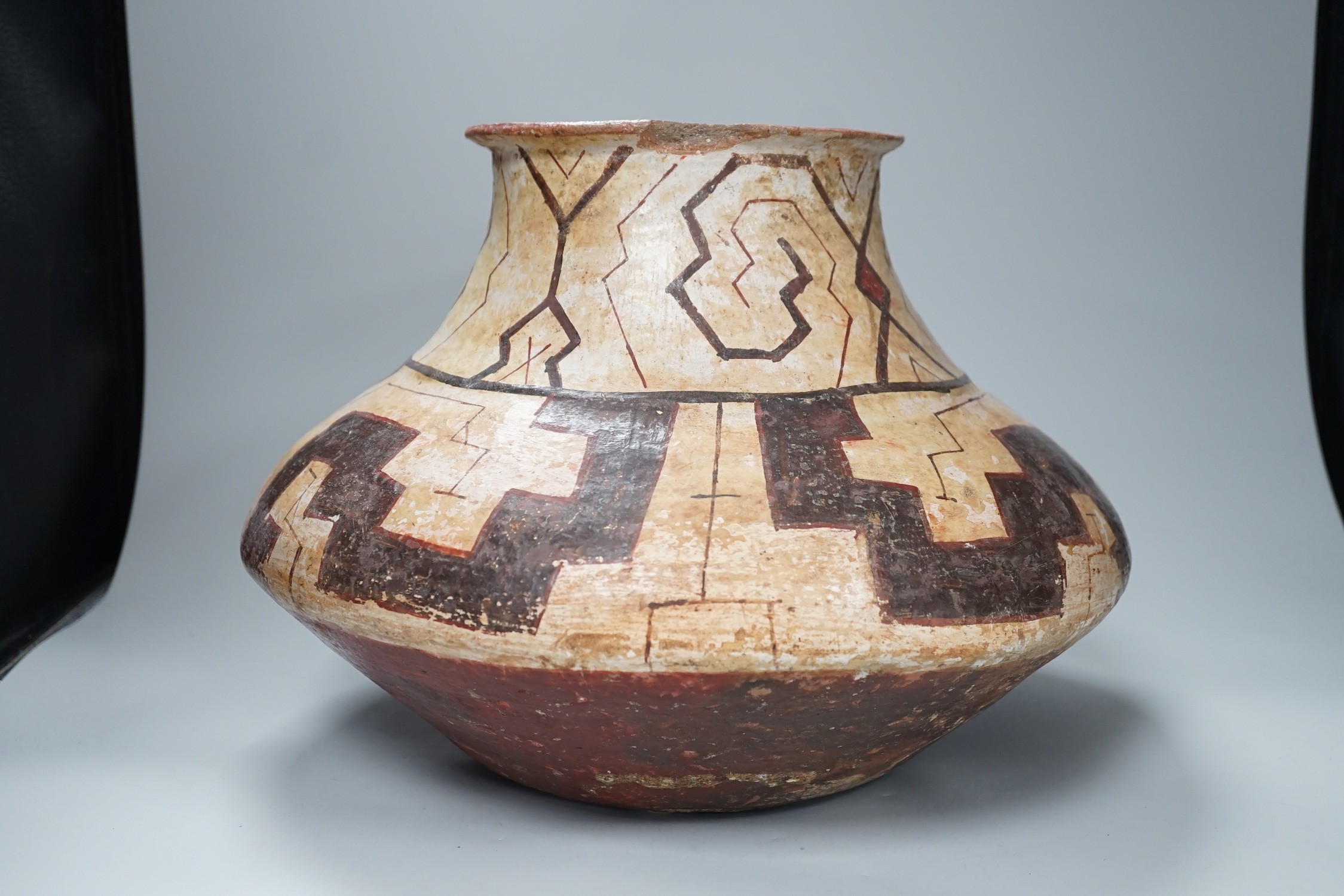 A Shipibo pottery water vessel with geometric pattern, Peru, 26cm tall - Image 2 of 12