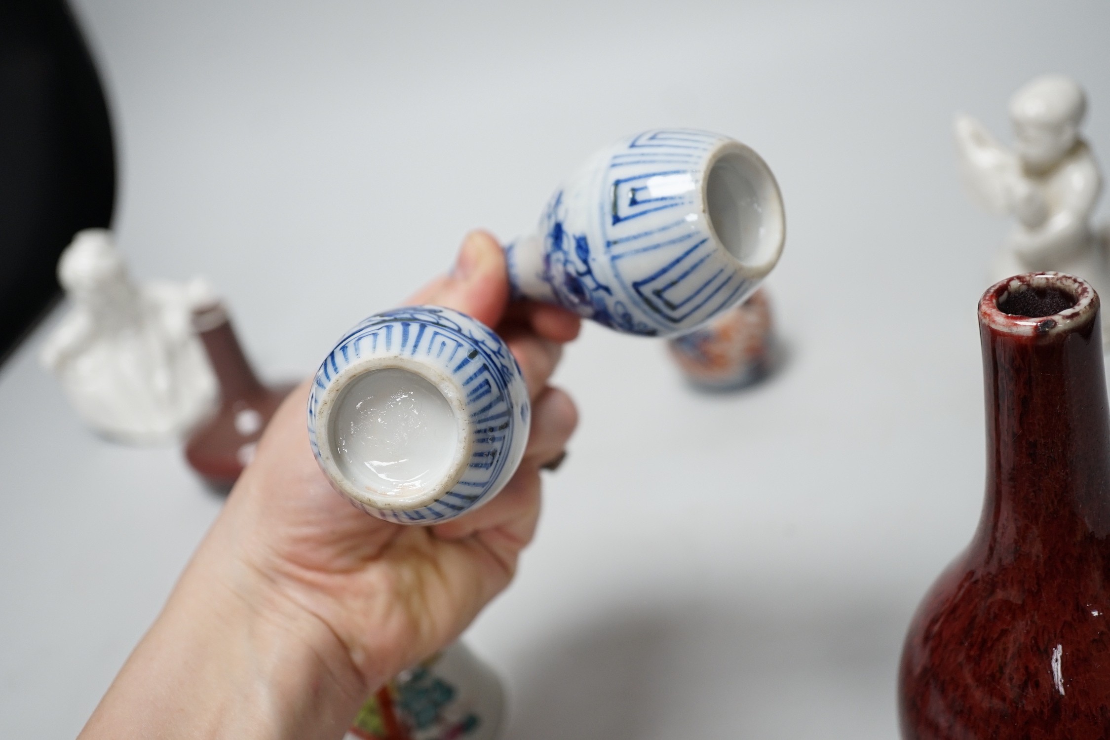 A Chinese sang de boeuf bottle neck vase, together with four Chinese miniature vases, three - Image 13 of 19