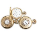 A gold plated Waltham hunter keyless pocket watch and two gold plated half hunter pocket watches,