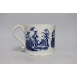An 18th century large Caughley cider mug, decorated with La Peche and Le Promenade, height 13.5cm