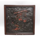 A Chinese two colour lacquer panel, late 19th century, 35 x 36cm