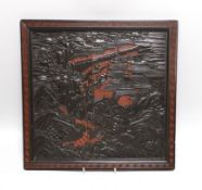 A Chinese two colour lacquer panel, late 19th century, 35 x 36cm