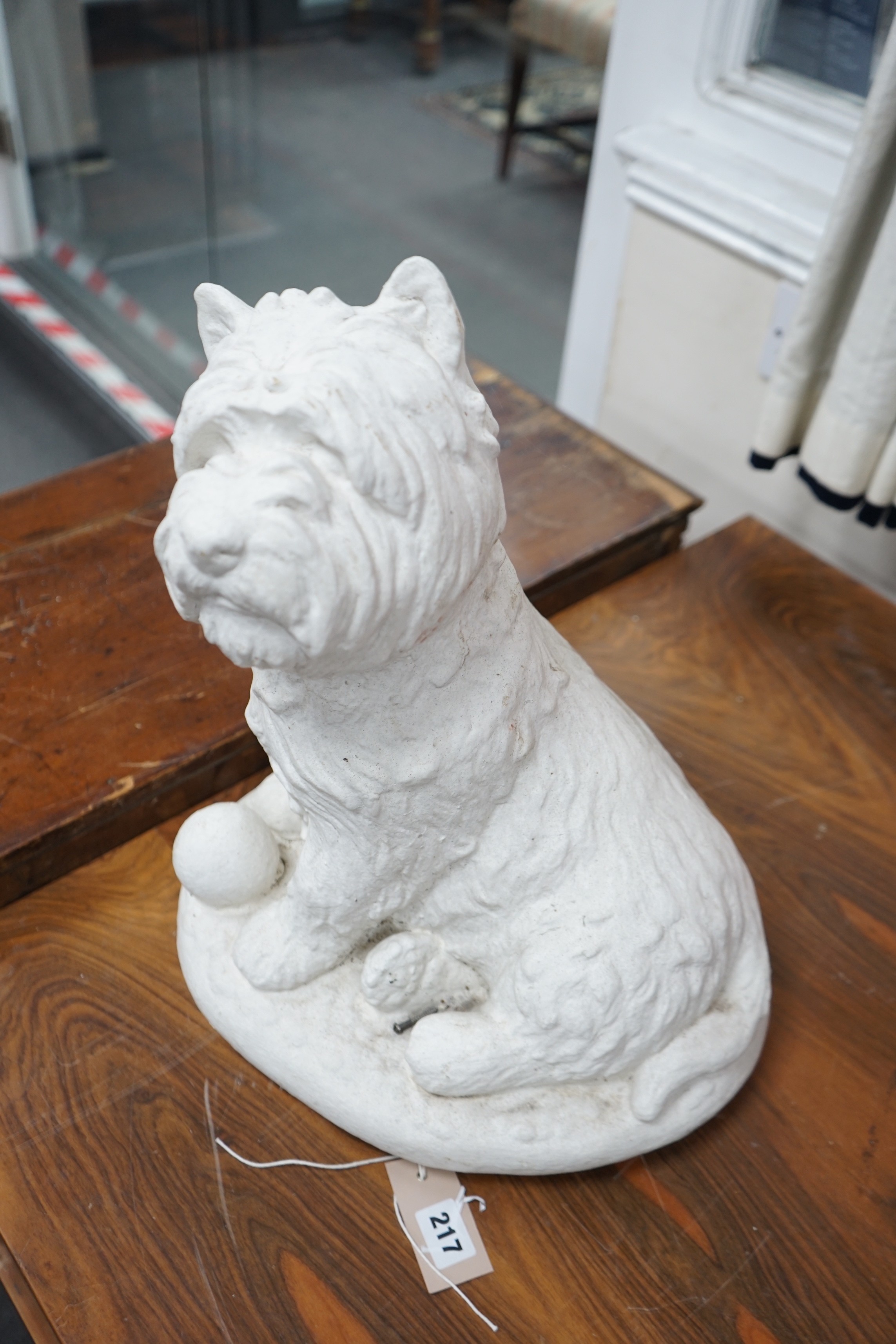 A painted carved stone model of a Scottish terrier, height 46cm - Image 2 of 3