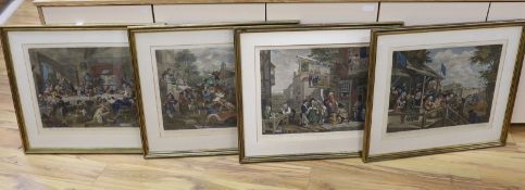 After William Hogarth, set of four hand coloured engravings, 'The Election Series', visible sheet,