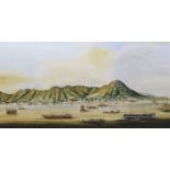 20th century Chinese School, watercolour, Shipping off Hong Kong in the 19th century, 71 x 137cm,