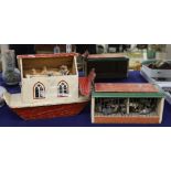 A War Relief Toy Works painted wood Noah's ark, a painted wood toy zoo cage and a quantity of