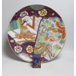 A large Imari charger and cloisonne box, charger 40cms diameter