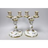 A pair of Herend porcelain two branch candelabra, 22cm