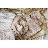 Two pairs of late 19th early 20th century French toile de jouy curtains and two matching pelmets,