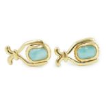 A modern pair of 14k and hardstone? set swivelling earrings, 17mm, gross weight 3 grams.