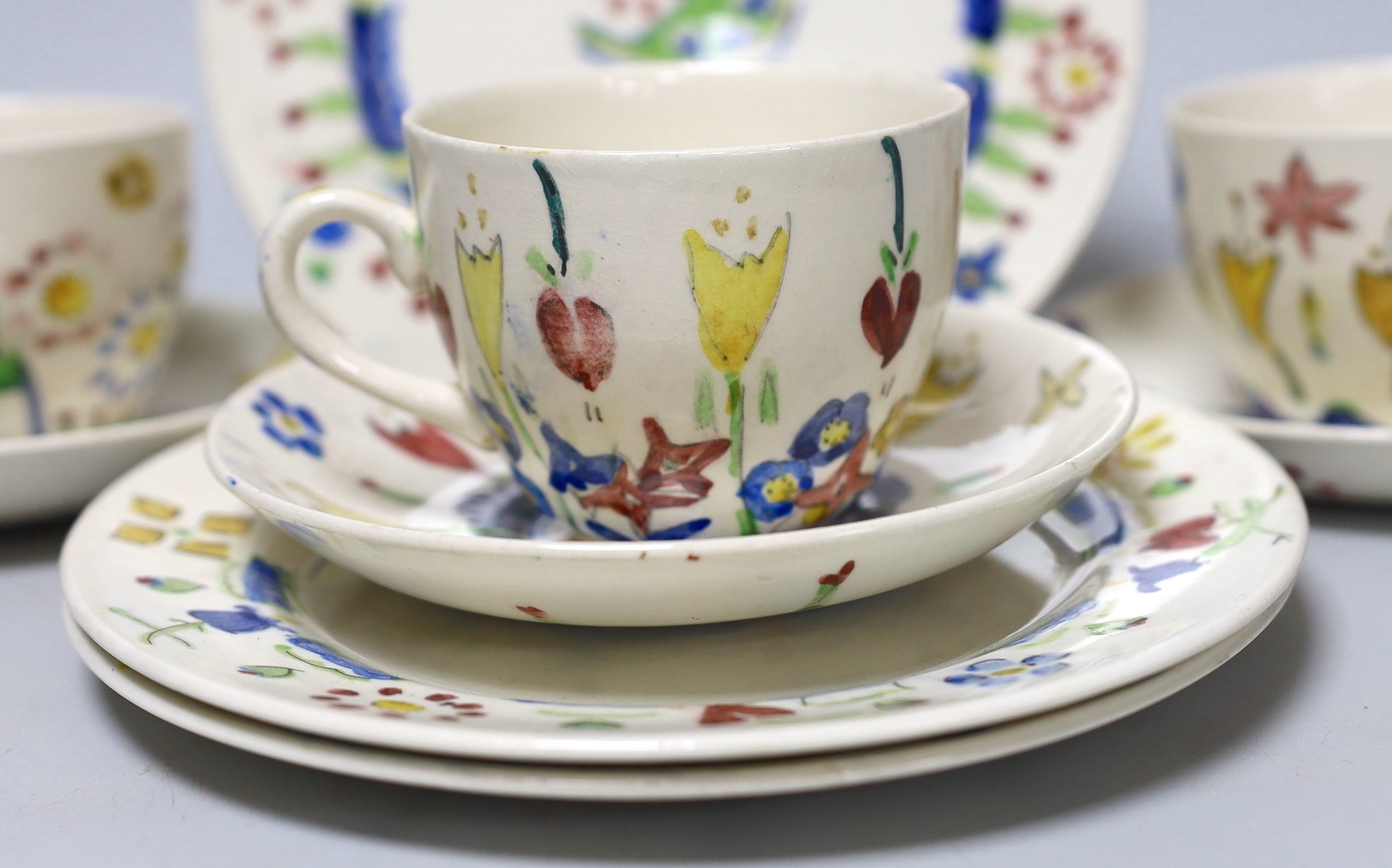 Jessie Marion King (1875-1949). Three different floral design tea cups, saucers and plates - Image 2 of 7